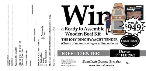 Win A Boatcraft Wooden Boat Kit - perforated Raffle Tickets (Back artwork)