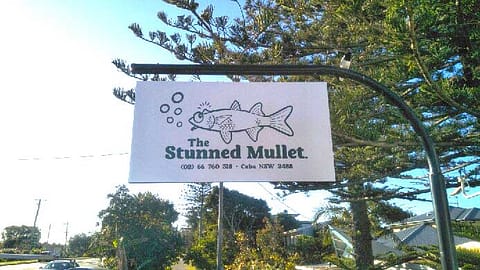 The Stunned Mullet metal awning sign made from aluminium composite material (ACM) to attract street traffic