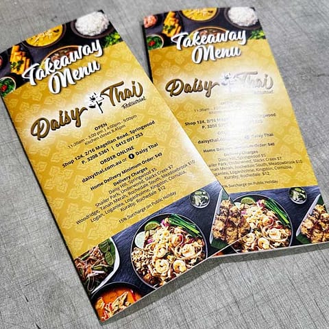 Brochures - A4 Roll Fold to DL menu - Daisy Thai