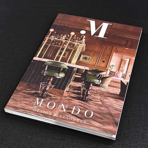 Books - burst bound, glue binding, no staples, like this Mondo catalogue with matt celloglaze cover.