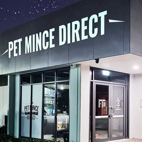 Pet Mince Direct - illuminated sign with large light up letters and shapes for a light up logo by Ziggi's Print & Signs (LHS)