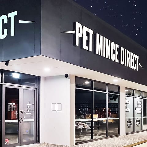 Pet Mince Direct - illuminated sign with large light up letters and shapes for a light up logo by Ziggi's Print & Signs (RHS)