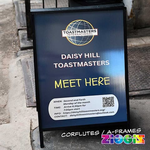 A-Frame with direct printed corflute sign inserted for Toastmasters