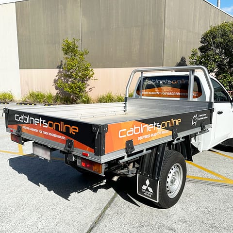 Cabinets Online Driver Side Ute with printed One Way Vision and Trailer Signs