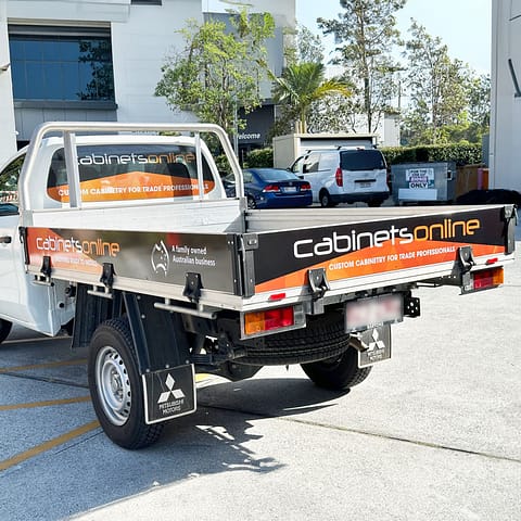 Cabinets Online Passenger Side Ute with printed One Way Vision and Trailer Signs