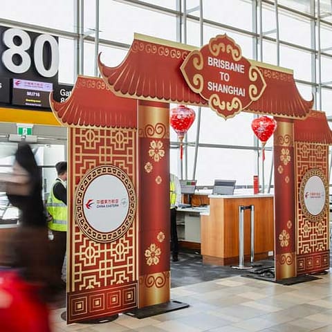 Corflute Signage - Popup Displays like Brisbane Airport had made and installed by Ziggiz for the Brisbane to Shanghai route