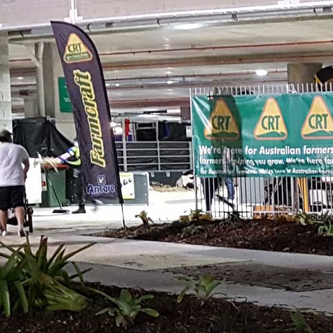 Bow Banner Wind Flags - in use at agricultural expo, making for an amazing display