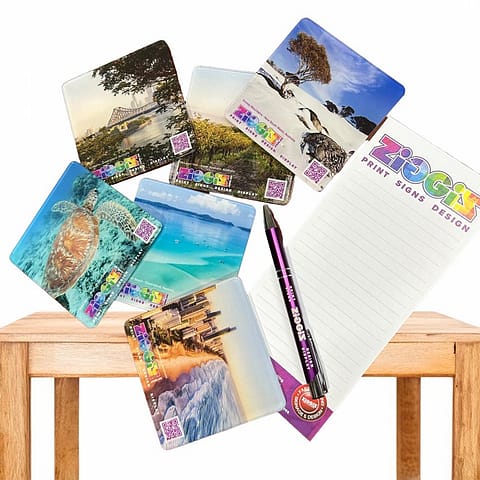 promotional items and merchandise - coasters, pens, notepads etc.